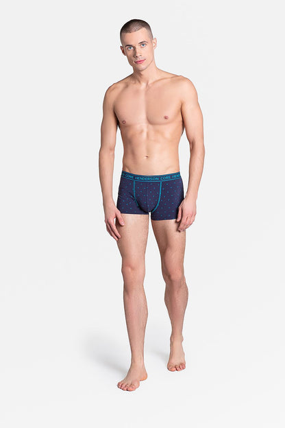 Elegant Henderson men's navy blue boxer shorts featuring a premium cotton blend, sporty design, model showcases stylish fit and comfort.