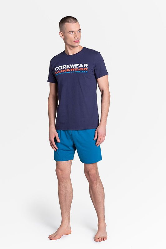 Luxury Henderson Men's Cotton Pyjamas Set showcasing a comfortable short-sleeved T-shirt paired with vibrant knee-length shorts, ideal for relaxing in style.