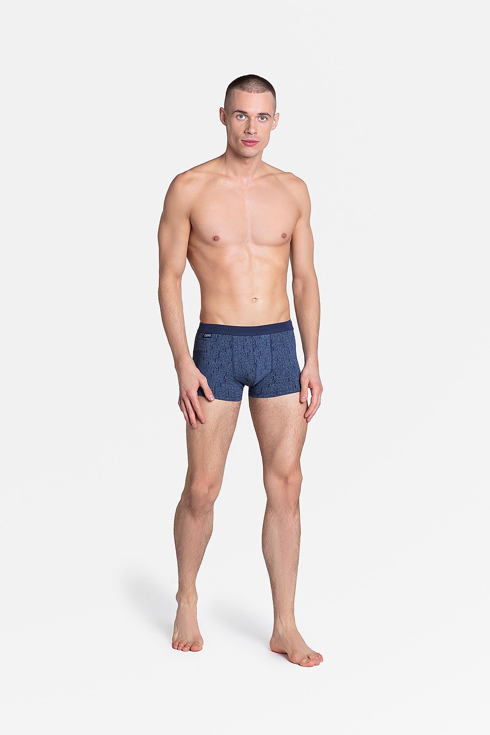 Luxury Henderson Men's Comic Print Boxers featuring a modern letter design, showcased on a model with a toned physique, exuding comfort and style.