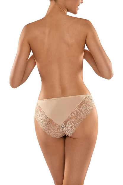 Back perspective of Luxurious Lace-Trimmed Panties by Babell showcased on a model, emphasising the elegant lace detailing and comfortable fit.