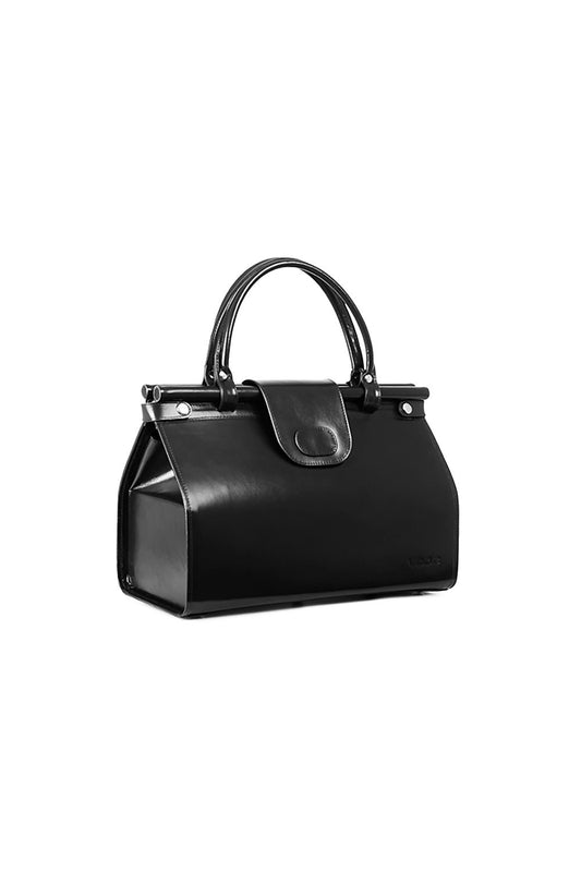 Elegant VOOC Prestige Natural Leather Doctor's Bag by Verosoft, featuring a glossy finish and functional design, measuring 27cm x 38cm, showcasing its sophisticated shape and craftsmanship.
