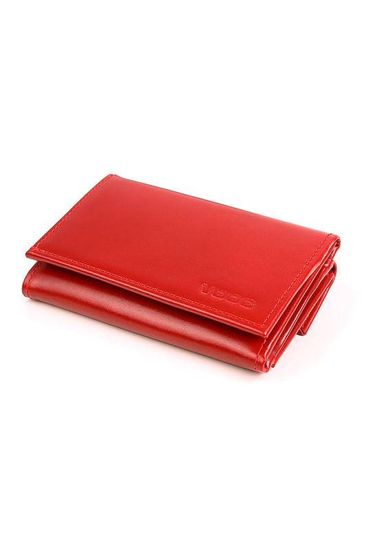 Luxury Ladies' Leather Wallet by Verosoft in vibrant red colour, featuring a chic compact design, perfect as an everyday accessory or formal addition.
