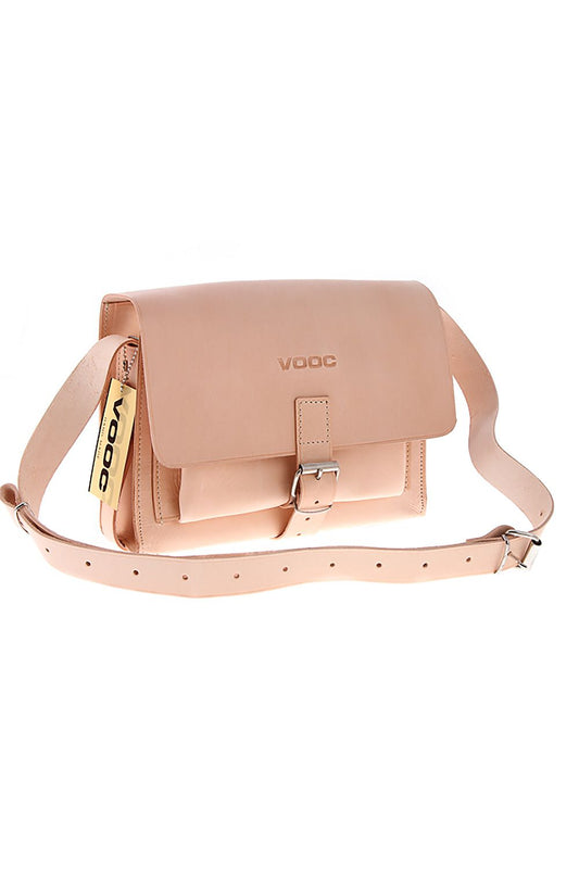 Handmade Vintage Leather Shoulder Bag by Verosoft – An elegant 26cm women's purse in soft natural leather with an adjustable strap, featuring a traditional buckle and a minimalist design.