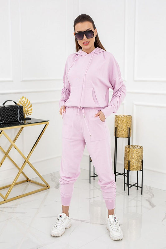 Luxurious Vittoria Ventini 2-Piece Knitted Tracksuit Set featuring a stylish pink hoodie and sporty trousers, perfect for chic evening wear.