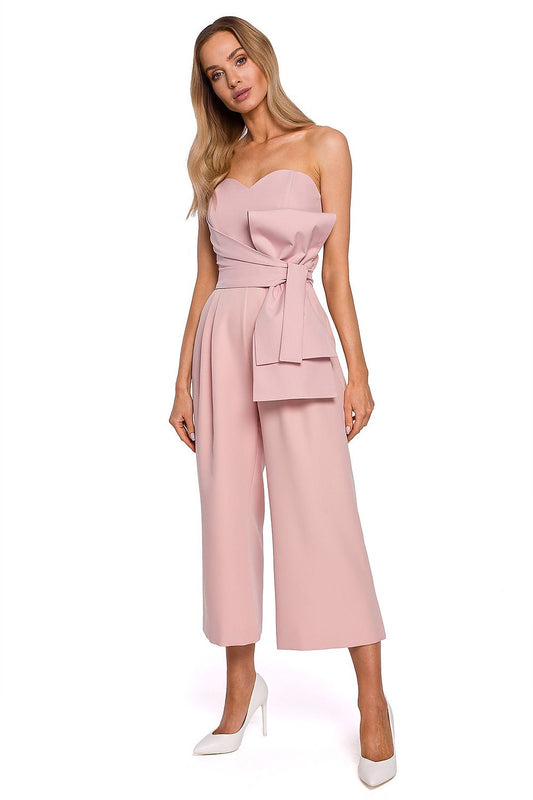 Elegant Luxury Moe Corset Suit featuring a draped bow and wide legs, showcasing a sophisticated style ideal for various occasions.
