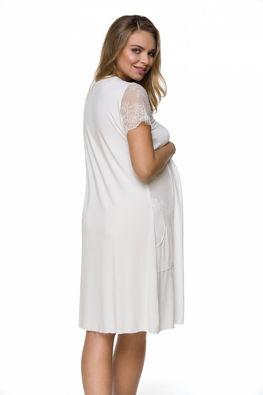 Elegant Lupo Line Maternity Nightshirt with Lace Sleeves and Pockets, showcasing a stylish design suitable for hospital stays, featuring a beautiful lace detail and comfortable fit.