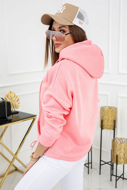 Vittoria Ventini Pastel Hooded Sweatshirt with Double Pockets, showcasing a model in a pink hoodie from the back, perfect for a luxury spring outfit.