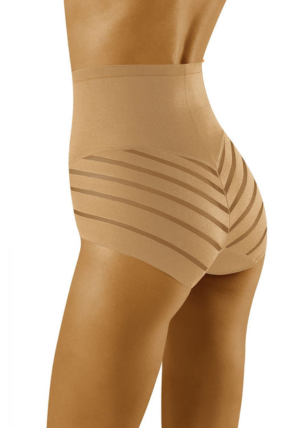 Wolbar Efecta Shaping Panties with Silicone Lining showcasing a high-waisted design with a subtle striped pattern, providing slimming comfort and an elegant look, perfect for enhancing your silhouette.