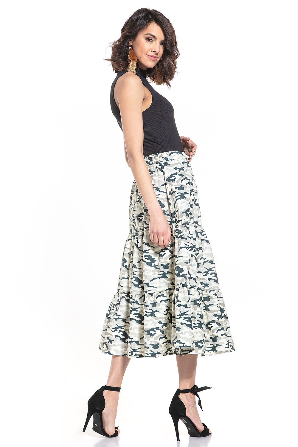 Flat lay of Tessita Dark Moro Pattern Long Cotton Skirt highlighting its rich texture and sophisticated pattern.