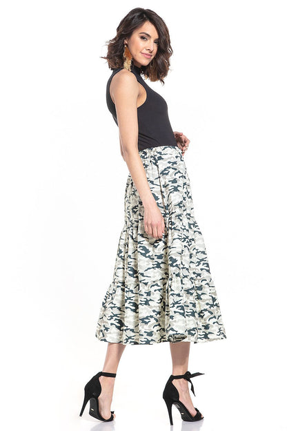 Flat lay of Tessita Dark Moro Pattern Long Cotton Skirt highlighting its rich texture and sophisticated pattern.