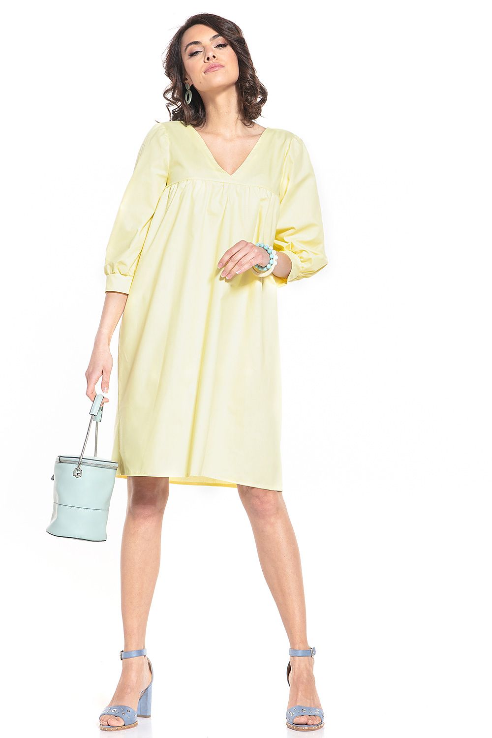 Luxury midi dress by Tessita featuring a sophisticated scoop neckline and elegant 3/4-length sleeves in 100% cotton.