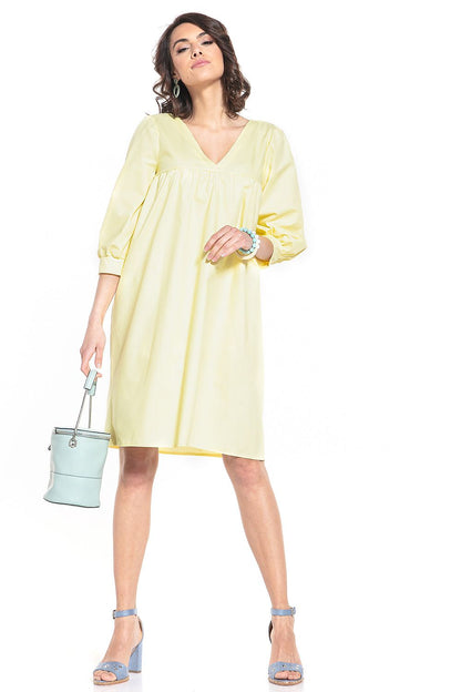 Luxury midi dress by Tessita featuring a sophisticated scoop neckline and elegant 3/4-length sleeves in 100% cotton.