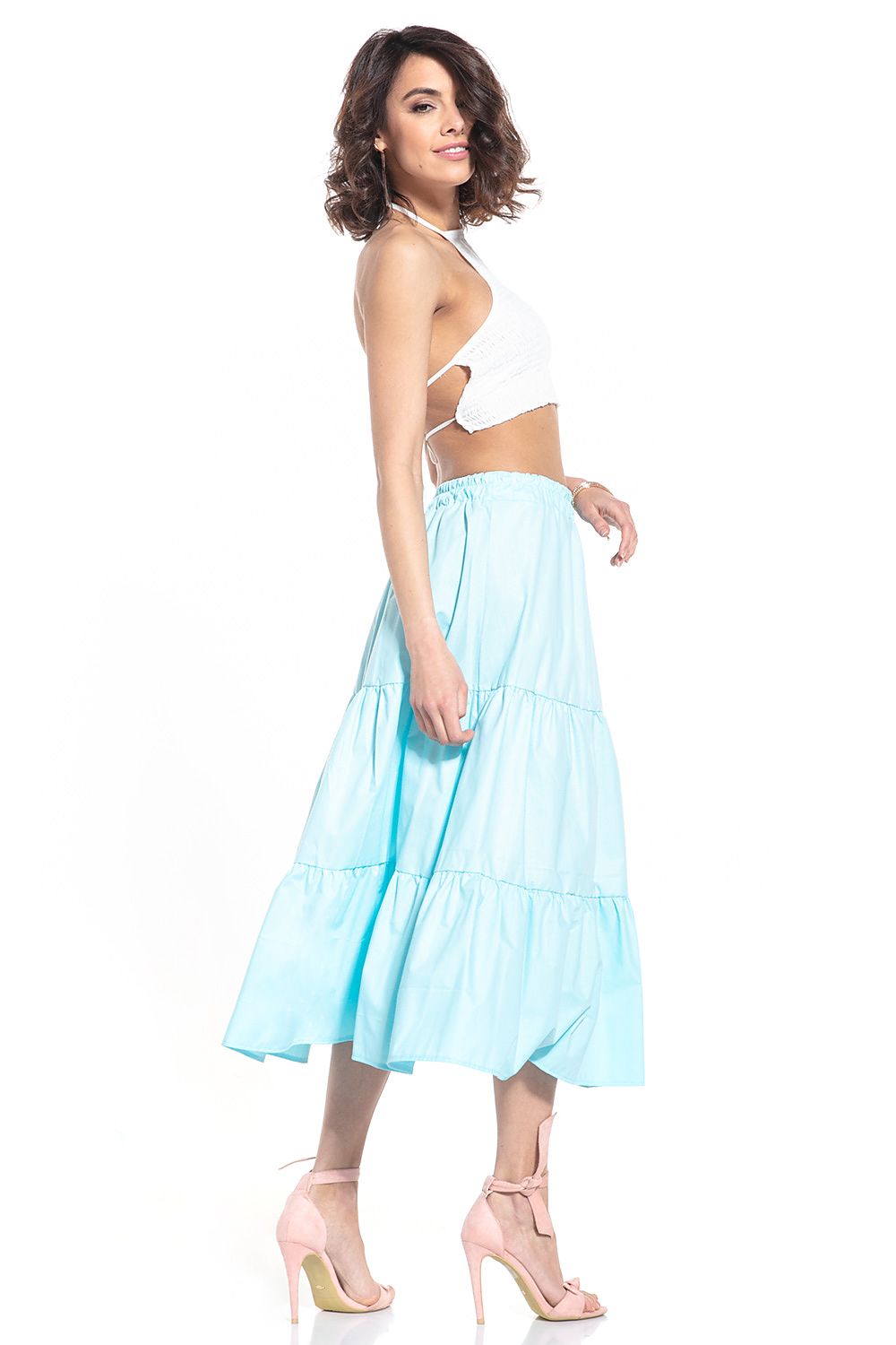 Tessita long cotton skirt paired with summer fashion accessories for a chic look.