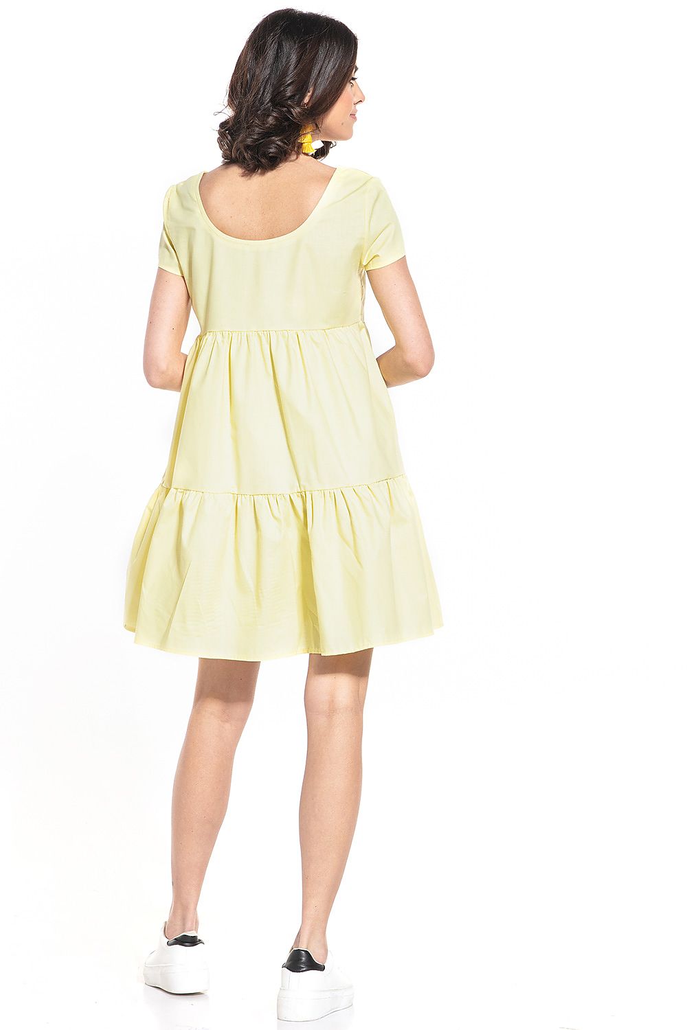 Tessita's luxurious cotton mini dress with short sleeves, showcasing a chic boat neckline for an elevated casual style.