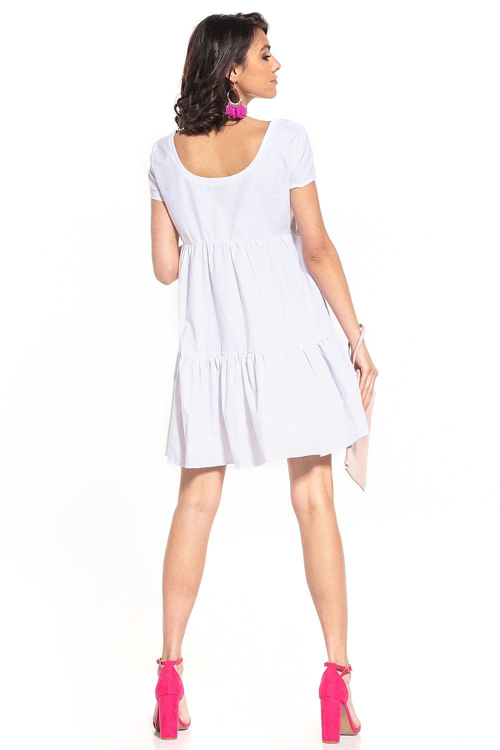 Tessita's elegant cotton mini dress, available in sizes S to XXXL, offering a blend of comfort and luxury with its boat neckline and chic silhouette.