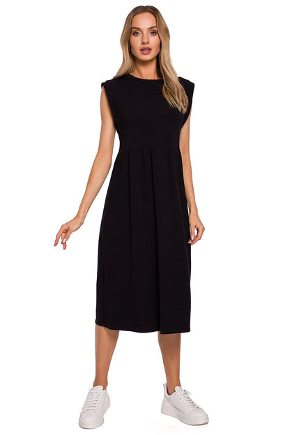 Chic front view of Moe Midi Length Knitted Dress with High Waist Cut and Loose Skirt, perfect for everyday elegance or formal events.