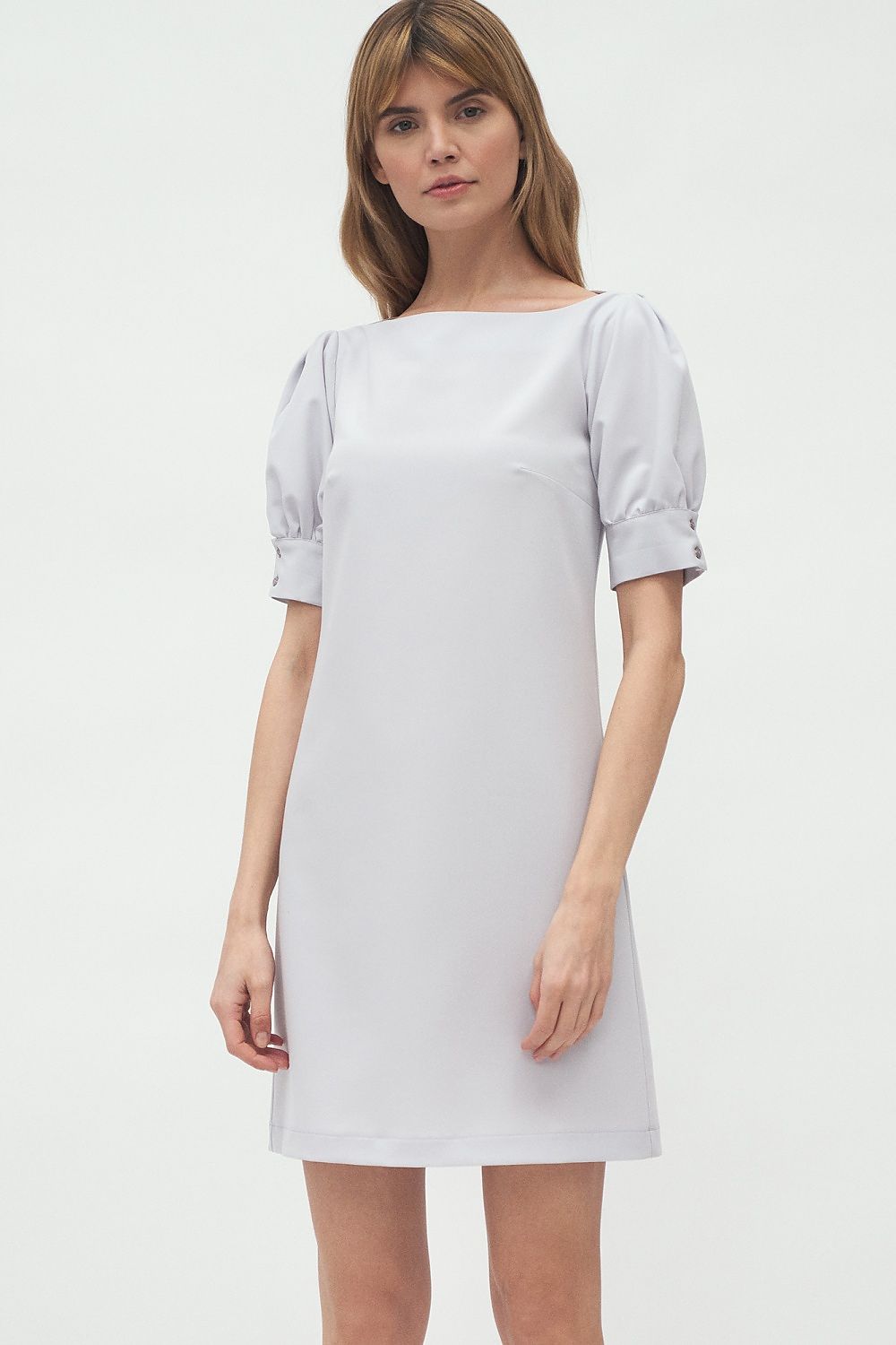 Elegantly styled model showcasing the Elegant Boat Neck Daydress by Nife with Buffet Sleeves, perfect for comfortable everyday wear.