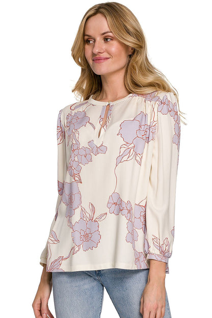 Elegant Floral Viscose Blouse by Makover, showcasing a stylish design with a delicate floral pattern, perfect for a versatile wardrobe revamp.