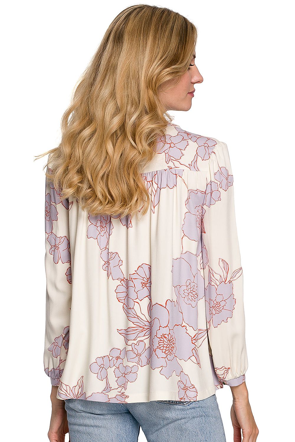 Luxurious Floral Viscose Blouse by Makover, showcasing a back view, highlighting intricate floral patterns ideal for a stylish look.