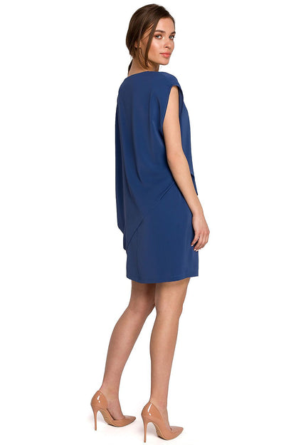Stylove Daydress in glamorous blue, captured from behind, showcasing its stylish layered design and exquisite craftsmanship for a luxurious look.