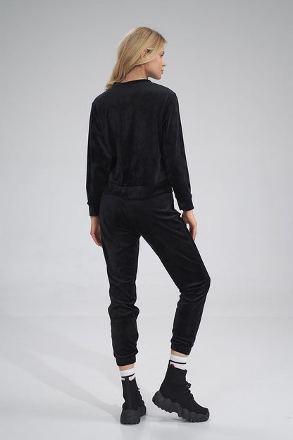 Refined black velour tracksuit trousers by Figl, designed for understated elegance and ultimate comfort.