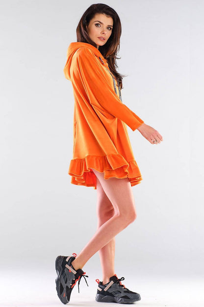 Sophisticated Daydress by Awama in bright orange, showcasing an oversized fit with a hood and playful frill, perfect for a trendy, luxurious style.