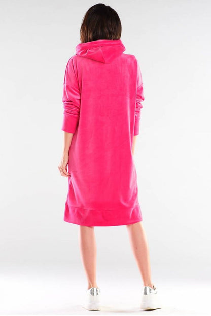 Elegant pink velour daydress by awama, showcasing a loose-fitting design with a hood, perfect for sporty and stylish spring looks.