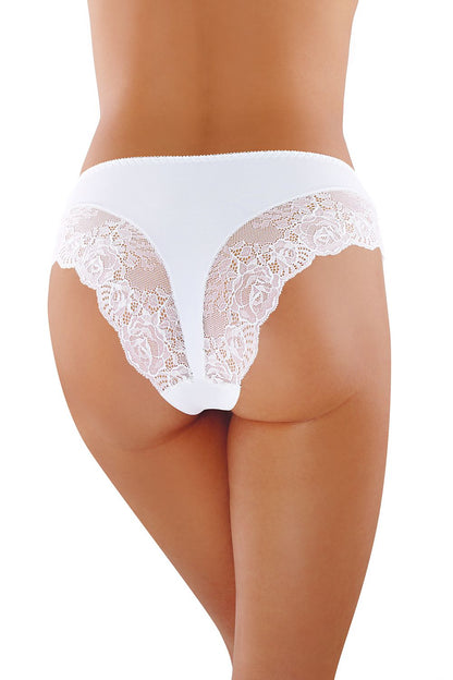 Elegant Babell panties in classic white, adorned with delicate lace, providing a refined and feminine touch, ideal for everyday luxury and comfort.