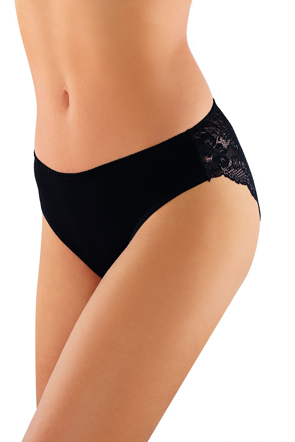 Luxurious black panties by Babell, featuring a smooth cotton front and exquisite lace detailing along the sides, embodying classic elegance and sensuality. Perfect for every occasion.
