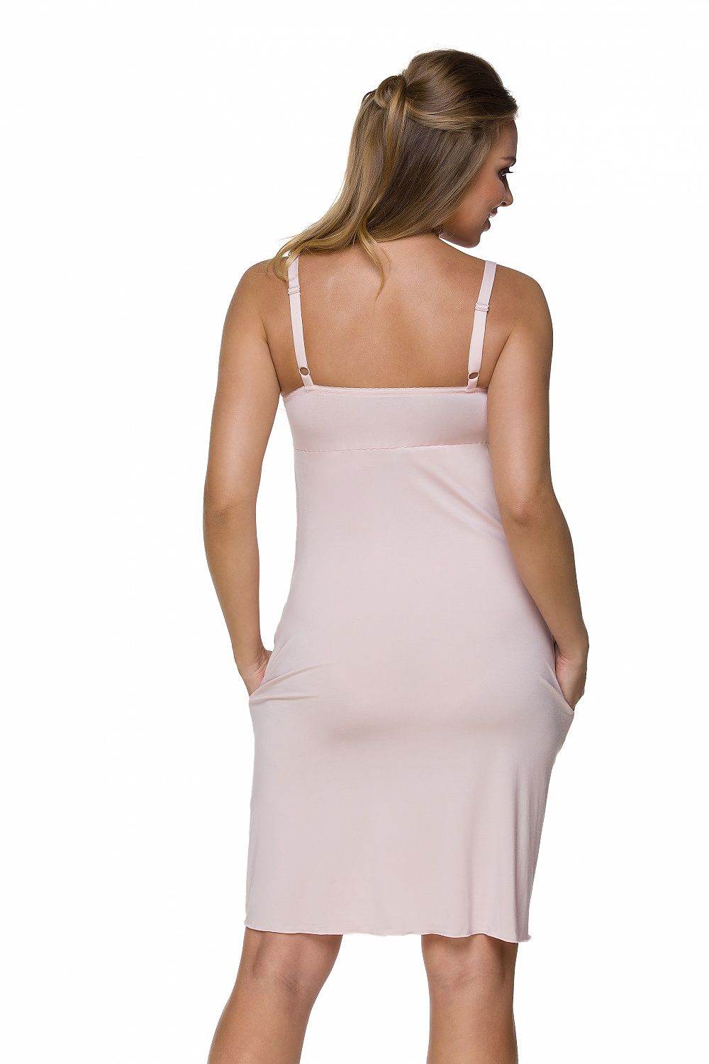 Elegant Lupo Line maternity nightshirt showcasing a functional cut under the breast, perfect for accommodating a growing belly while maintaining a delicate and stylish appearance.