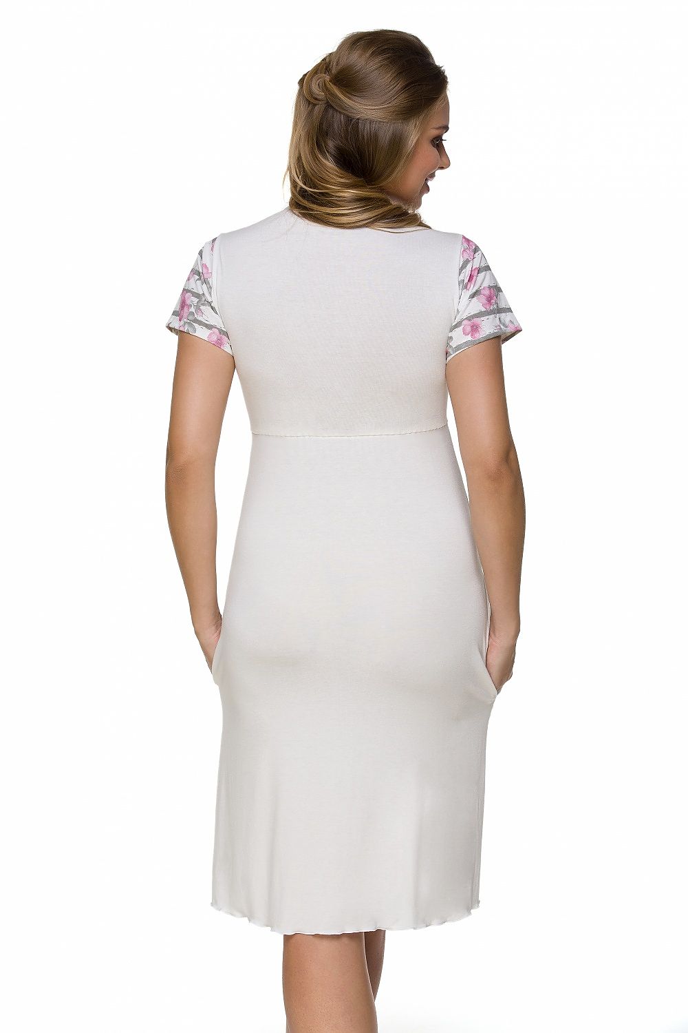 Rear view of the Lupo Line Maternity Nightshirt, showcasing the chic knee-length silhouette and soft fabric ideal for expectant mothers.