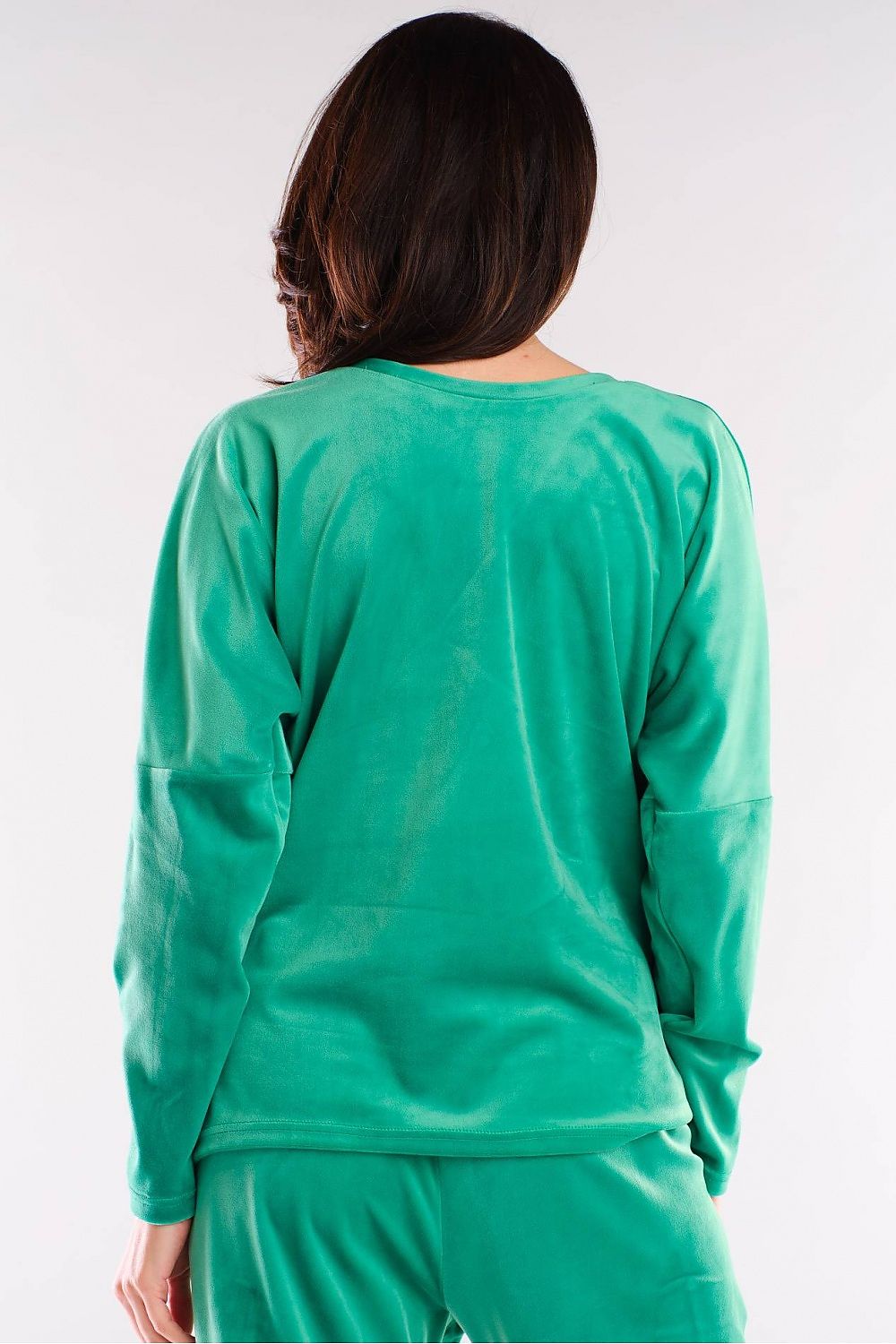 Sophisticated Awama women's green sweatshirt showcased from the back, featuring a smooth finish with a relaxed fit, perfect for a casual yet elegant look.