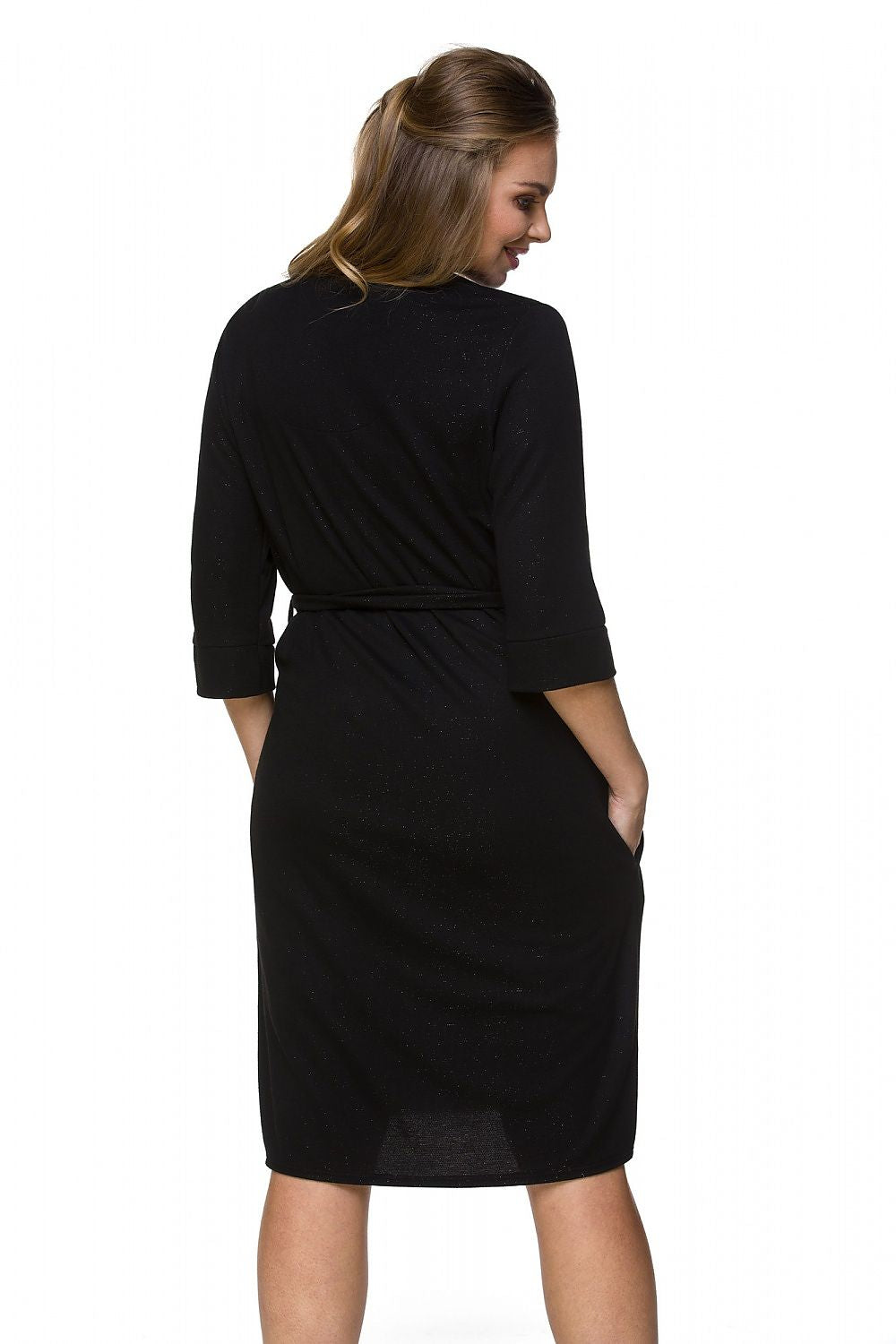 Elegant black maternity bathrobe by Lupo Line, featuring 3/4 sleeves and a flattering silhouette, ideal for mothers-to-be in hospital or at home.