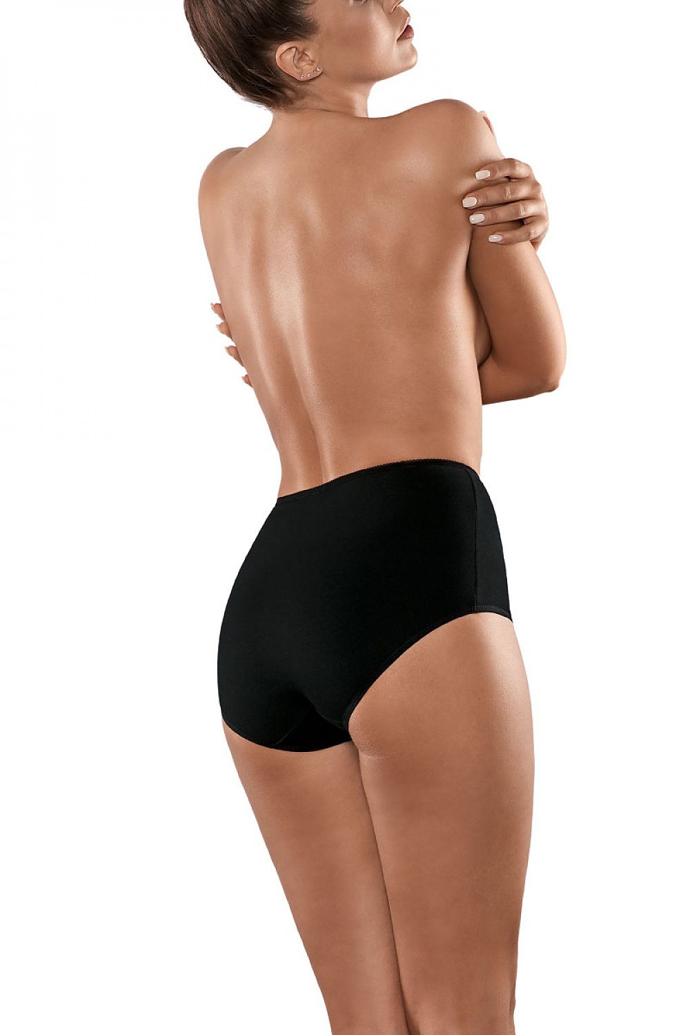 Elegant rear view of the Babell BBL 150 Silk Soft Cotton Bikini Bottoms in black, featuring a seamless fit that ensures discretion under clothing.