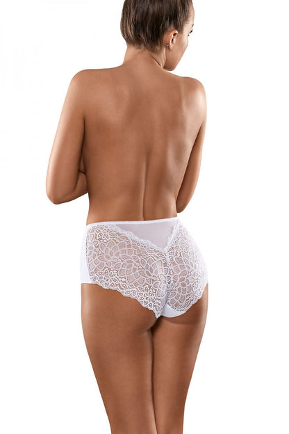 Stylish Babell lace-back cotton panties in white, designed with an exquisite lace detail and a modern silhouette, blending elegance and comfort flawlessly.