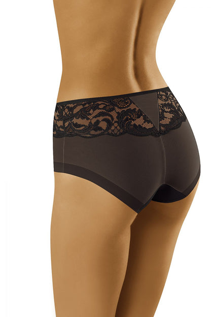 Wolbar Elegant Women's Panties in Lace and Microfiber - Rear view in black featuring intricate lace at the back, emphasizing luxury and comfort, designed for sizes EU M to XXL.