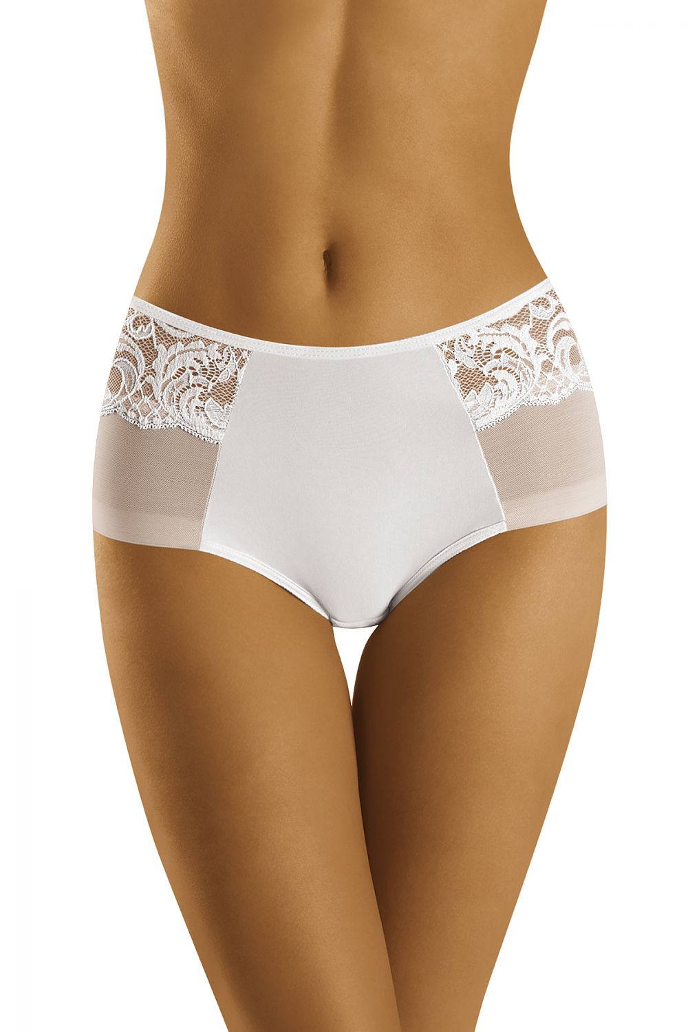 Wolbar Elegant Women's Panties in Lace and Microfiber - White style with elegant lace elements, highlighting beautiful feminine aesthetics, suitable for sizes EU M to XXL.