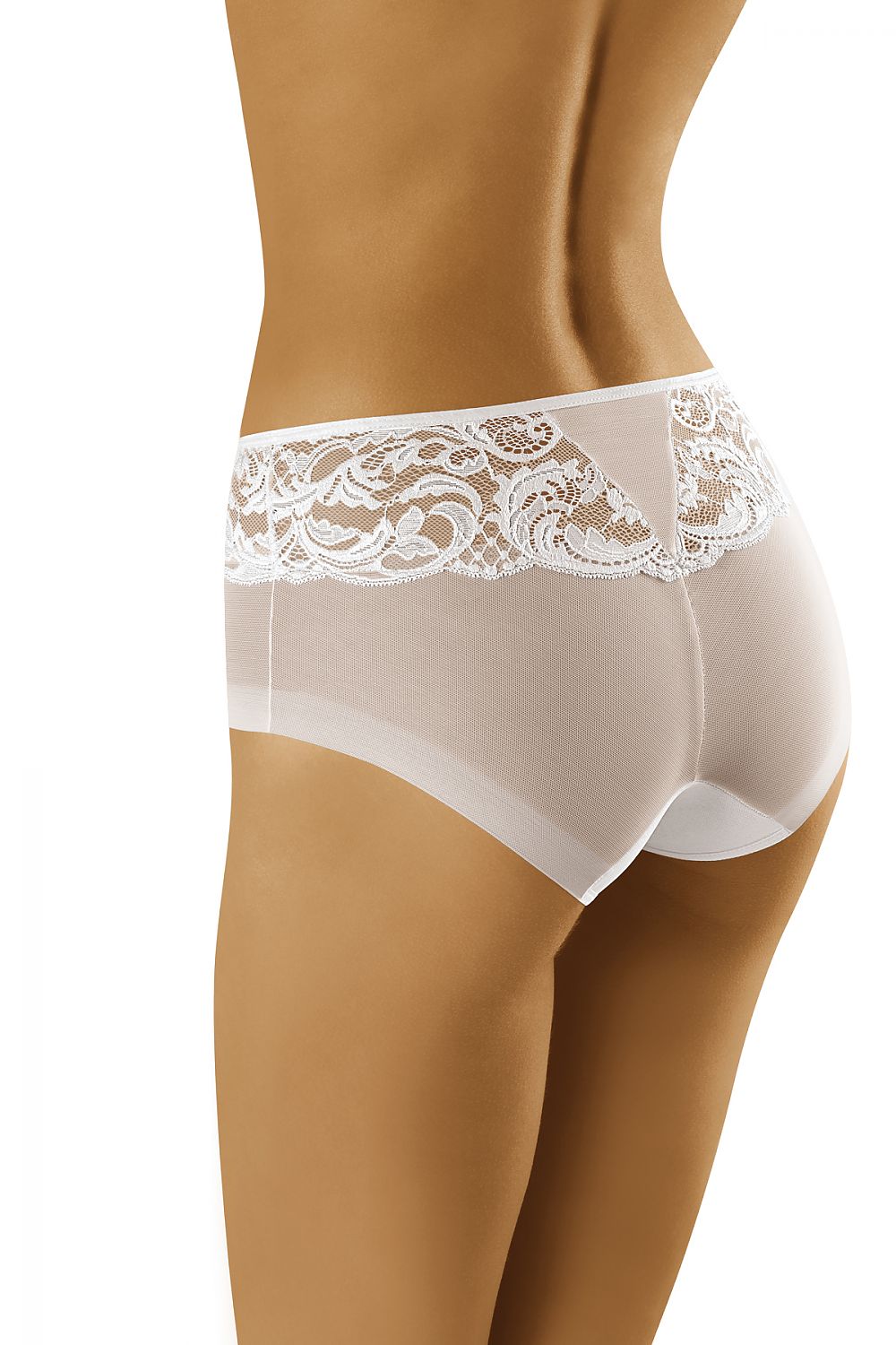 Wolbar Elegant Women's Panties in Lace and Microfiber - Back view in white, showcasing sophisticated lace details and a comfortable fit, perfect for sizes EU M to XXL.