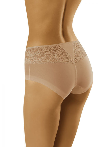 Wolbar Elegant Women's Panties in Lace and Microfiber, featuring a stunning rear view with intricate lace detailing atop sleek microfiber, tailored for sizes EU M to XXL.