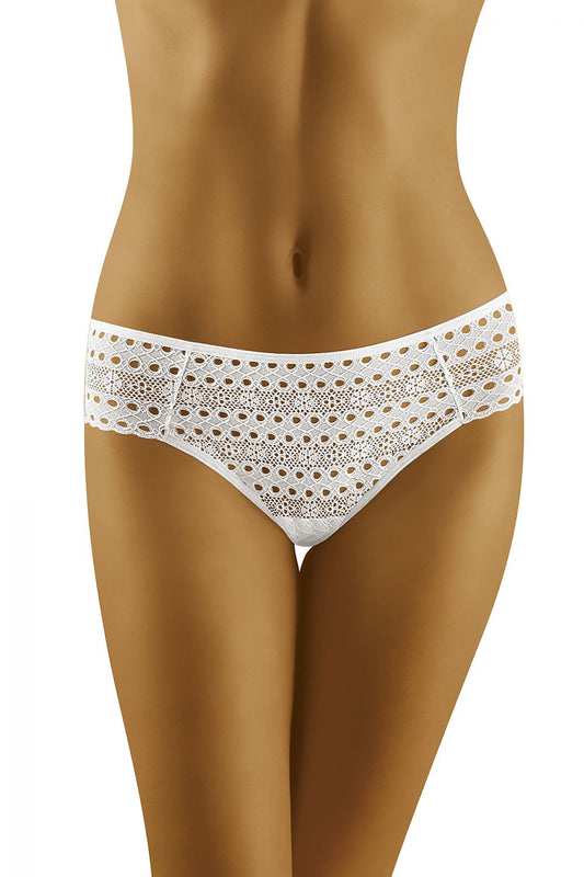 Luxurious Wolbar Cotton Panties with Delicate Openwork Knit - Front view showcasing a smooth design and intricate openwork detail, available in S, M, L sizes.