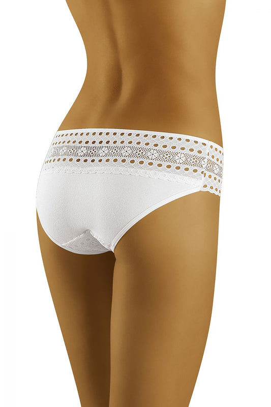 Luxurious Wolbar Cotton Panties with Delicate Openwork Knit - Back view highlighting the elegant openwork pattern and soft finish, available in S, M, L sizes.