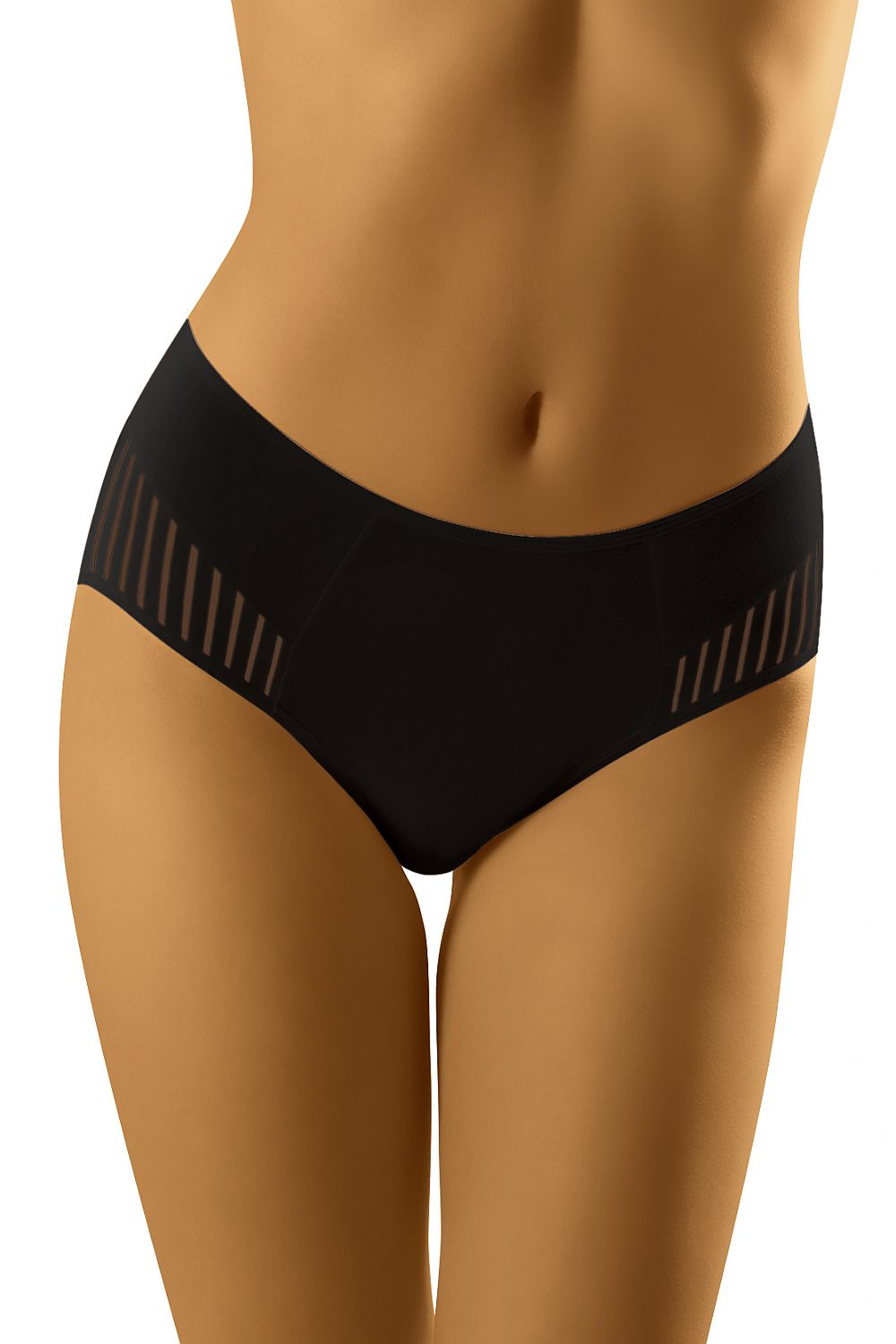Wolbar Eco Line Women's Cotton Panties featuring delicate openwork inserts in black, emphasizing comfort and style in luxurious design.