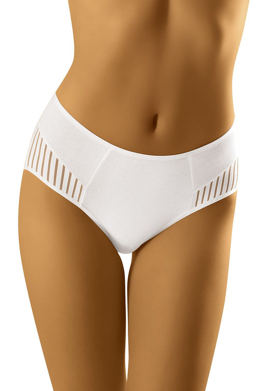 Wolbar Eco Line Women's Cotton Panties in pristine white with elegant openwork inserts, showcasing comfort and style for modern luxury.