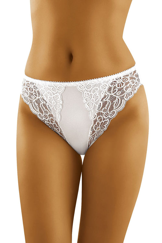 Luxurious Wolbar Lace-Trimmed Panties in elegant white, designed for graceful comfort, featuring stunning lace detailing that enhances leg length. Available in sizes S-XL.