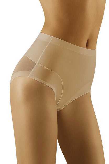 Wolbar High-Waisted Panties with Shaping and Lifting Effects, Comfortable Stretch Fabric - Side view in nude, accentuating comfort and style.