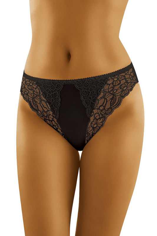 Luxurious Wolbar Lace-Trimmed Panties in sophisticated black, showcasing exquisite lace trim that adds a touch of allure. Available in sizes S-XL.