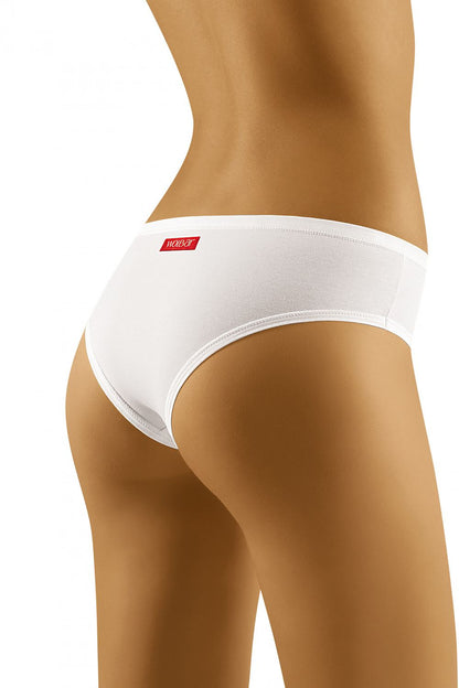 Rear view of Wolbar Cosy Cotton Blend Panties in pristine white, featuring a chic design and logo, embodying a blend of comfort and sophistication for sizes S-L.