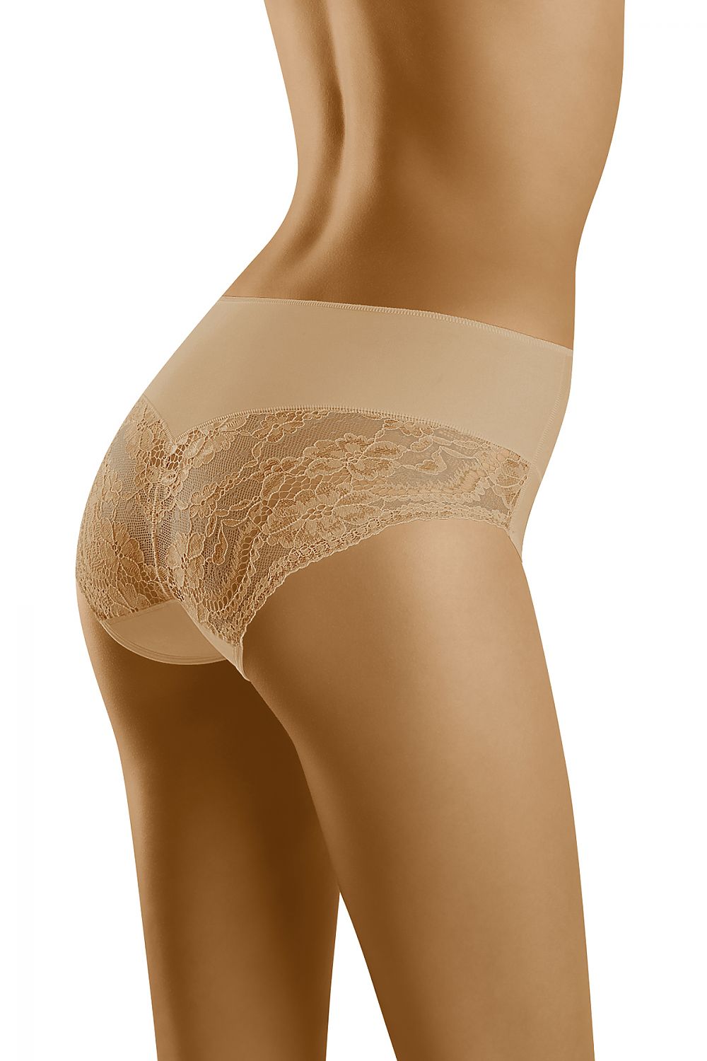 Wolbar Lace Comfort Panties in nude, showcasing a beautifully designed back with lace details, perfect for a luxurious and flattering fit.