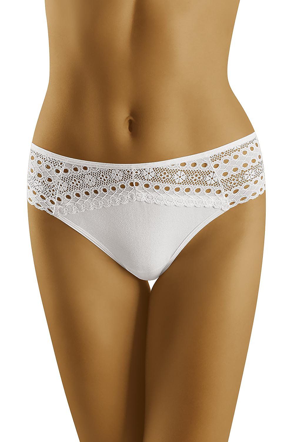 Wolbar Cotton Midi Panties With Lace Back - Elegant Comfort And Style, presented in a pristine white, featuring intricate lace detailing for a luxurious feel and look.