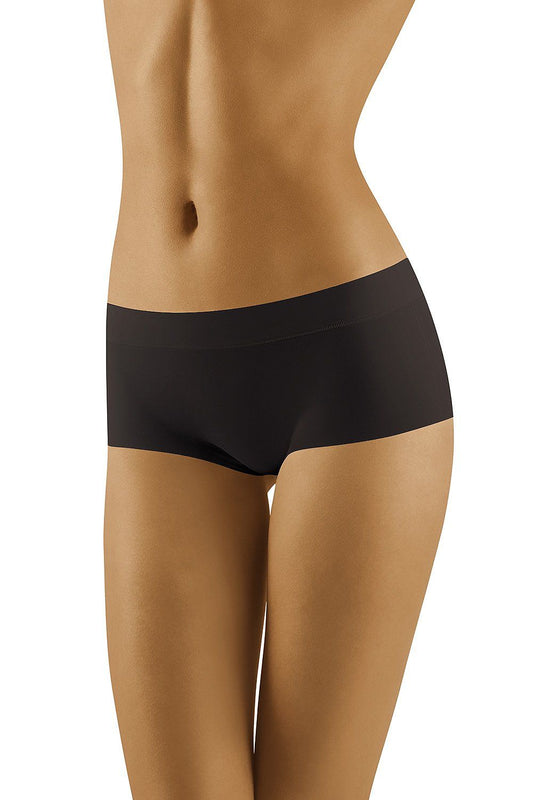 Wolbar Women's Smooth & Comfortable Laser-Cut Boxers in black, showcasing a sleek design and a second skin fit, perfect for sports and quick-drying activities.